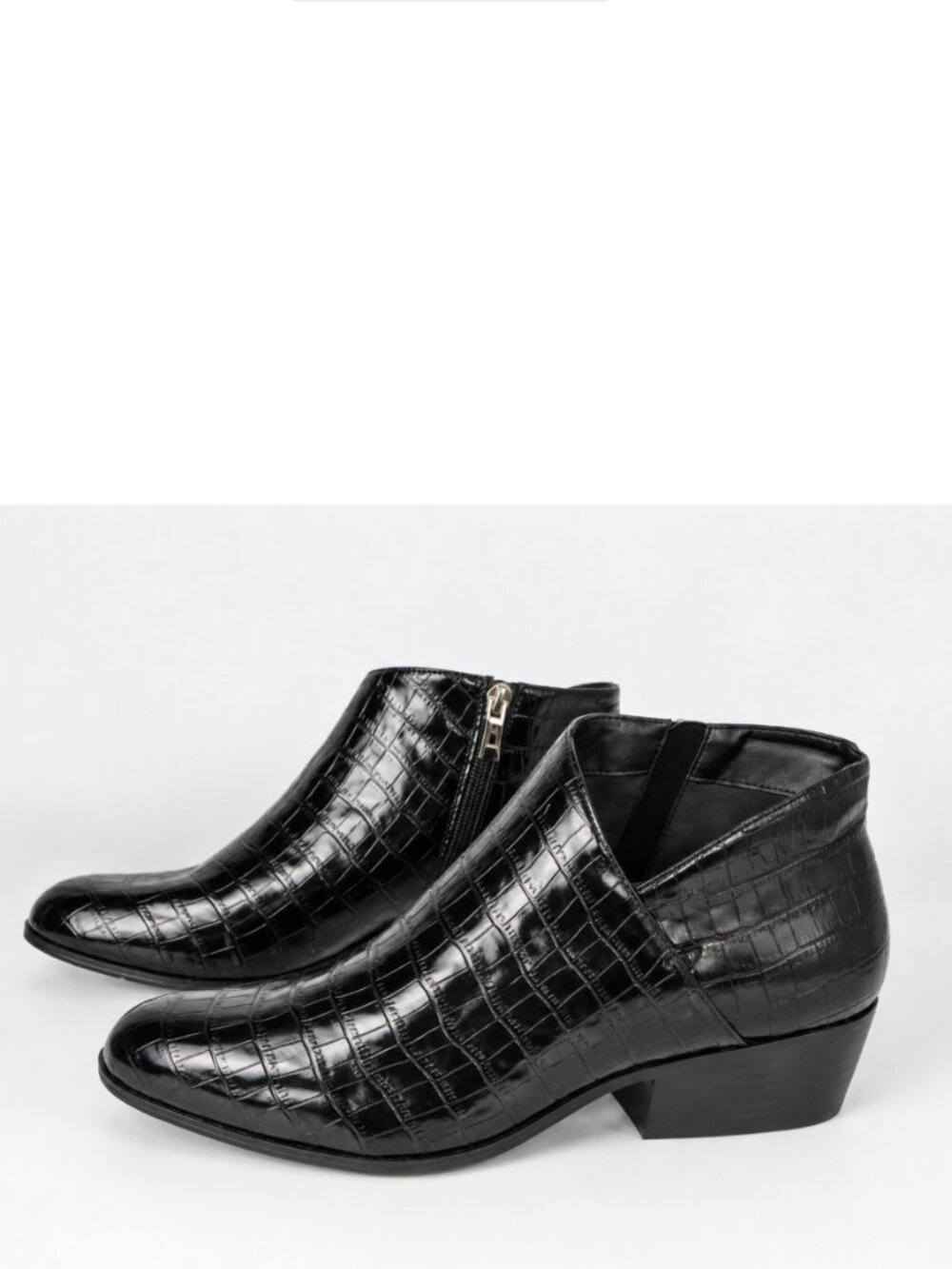 Aerosoles Cayu Ankle Boots Size 10W Black Patent Leather Crocodile Embossed